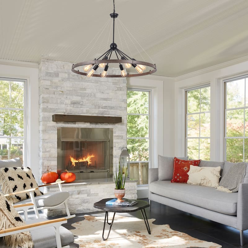 8-Light Farmhouse Wagon Wheel Chandelier with Adjustable Chain