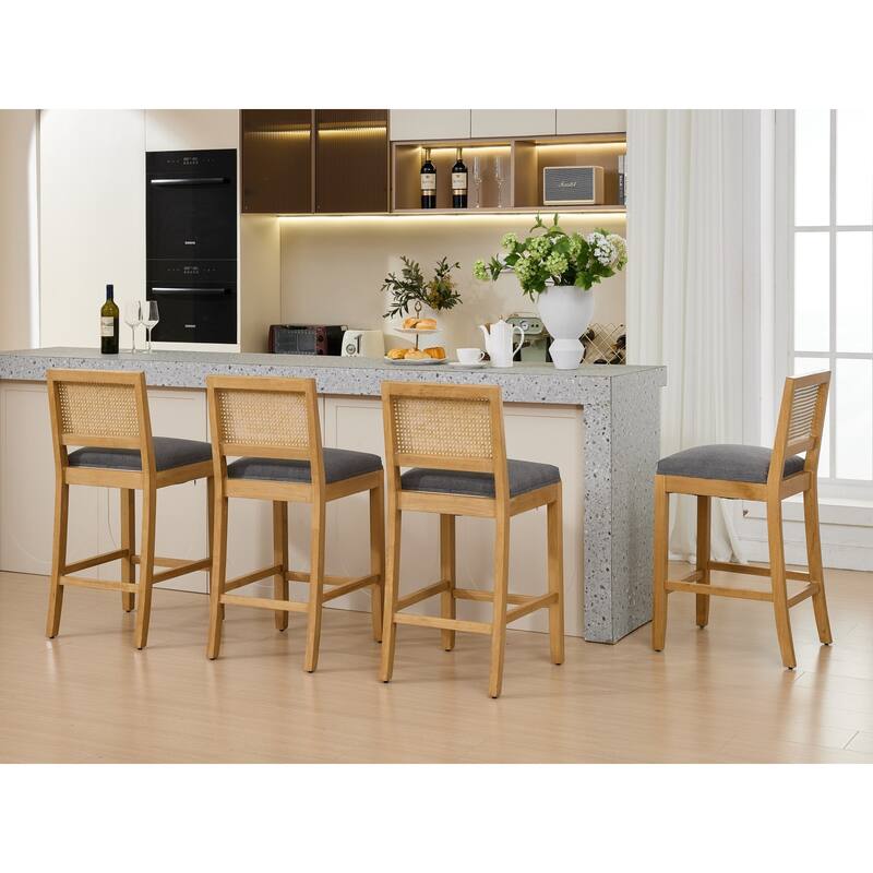Roomfitters French Country Dining Chairs Set of 2 with Rattan Back and Upholstered Seat, Wood Side Chairs for Kitchen