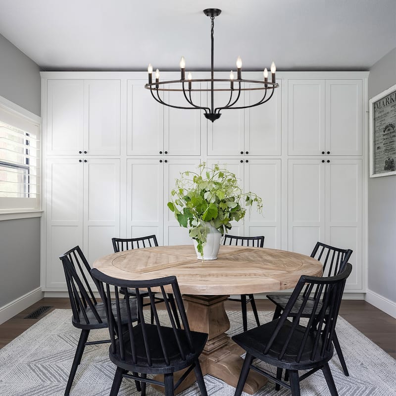 8-Light Wagon Wheel Chandelier, Traditional Metal Ceiling Light for Dining Room Living Room Bedroom Kitchen - W35.43"x H10.39"