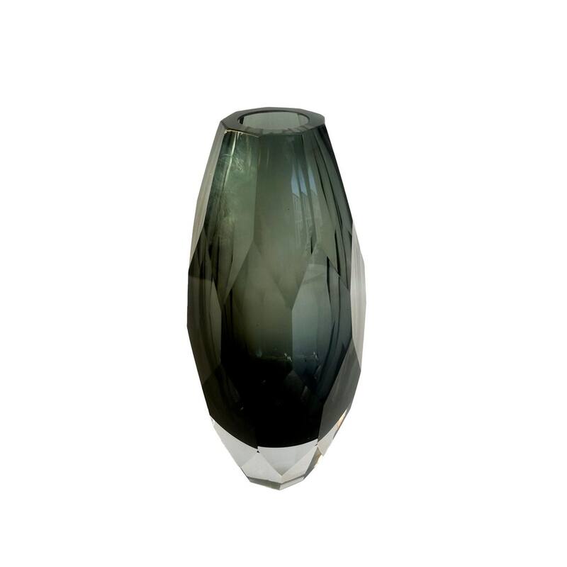 Smoky Gray Cut Glass Vase