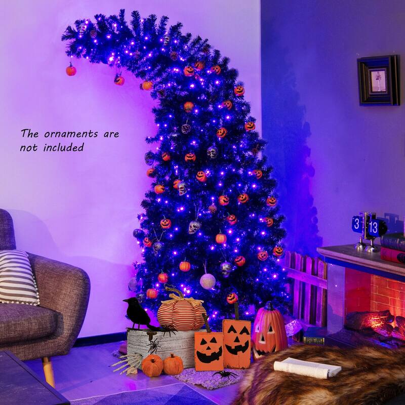 7 Ft Pre-Lit Black Artificial Tree with 400 LED Lights and 1050 Branch Tips for Holiday Decor