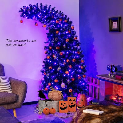 7 Ft Pre-Lit Black Artificial Tree with 400 LED Lights and 1050 Branch Tips for Holiday Decor