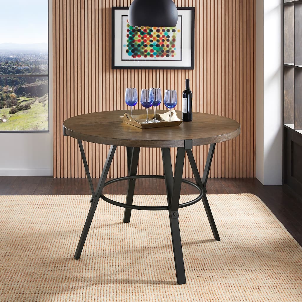 Bacalar Black Finish Metal Round Counter Height Table by iNSPIRE Q Modern - Brown