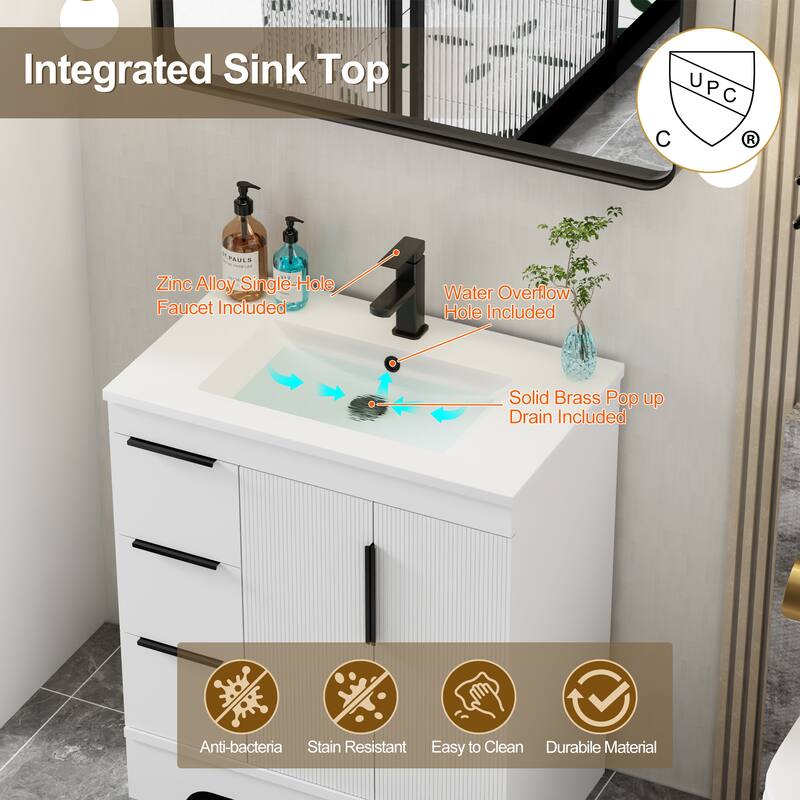 Vertical Stripes Bathroom Vanity Set with Sink Top & Faucet