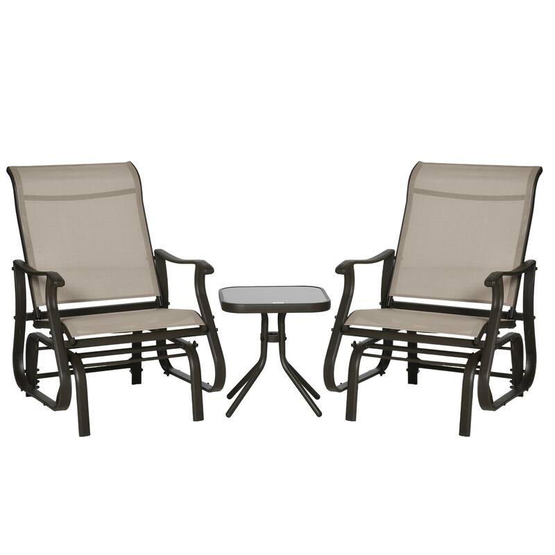 Outsunny 3-Piece Outdoor Gliders Set Bistro Set with Steel Frame,Tempered Glass Top Table for Patio, Garden, Backyard, Lawn