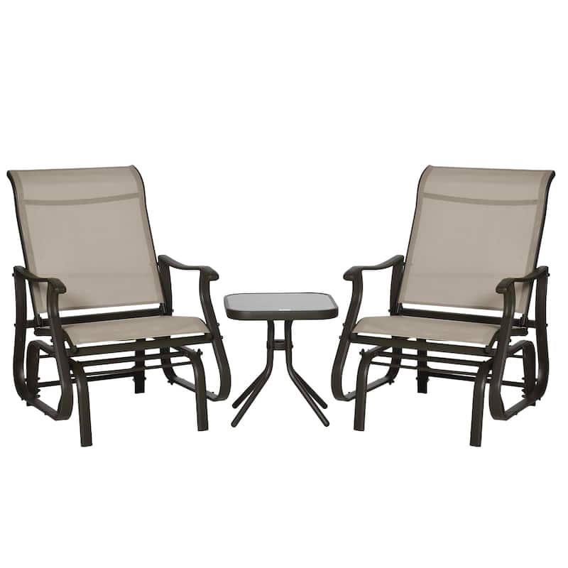 Outsunny 3-Piece Outdoor Gliders Set Bistro Set with Steel Frame,Tempered Glass Top Table for Patio, Garden, Backyard, Lawn