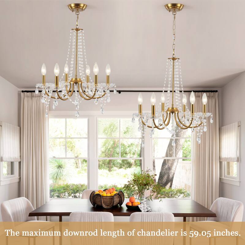 6-Light Classic Candlestick Hanging Crystal Linear Chandelier Lighting Fixture for Dining Room Kitchen Island