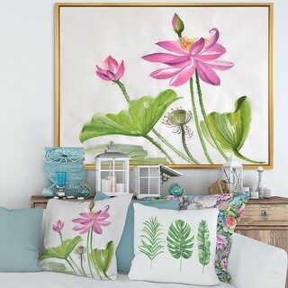Designart "Two Pink Lotus Flowers" Traditional Framed Canvas Wall Art ...