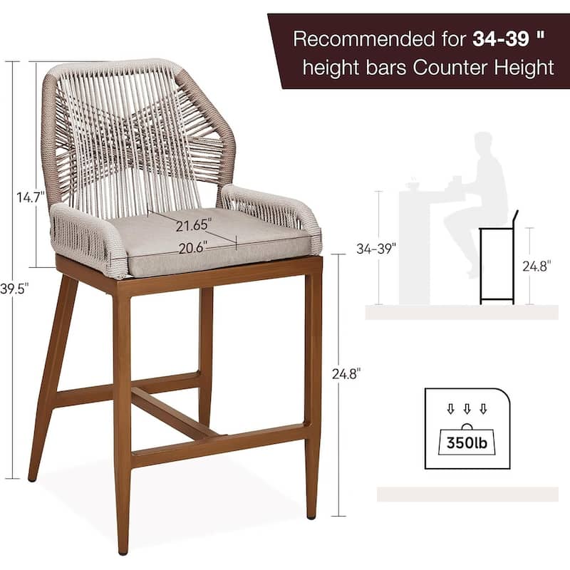 Bohemia Rattan Patio Counter Height Bar Stools Set of 2 Indoor Outdoor Use