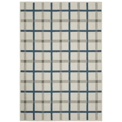 Sartrouville Beige Blue Geometric Outdoor Casual Area Rug