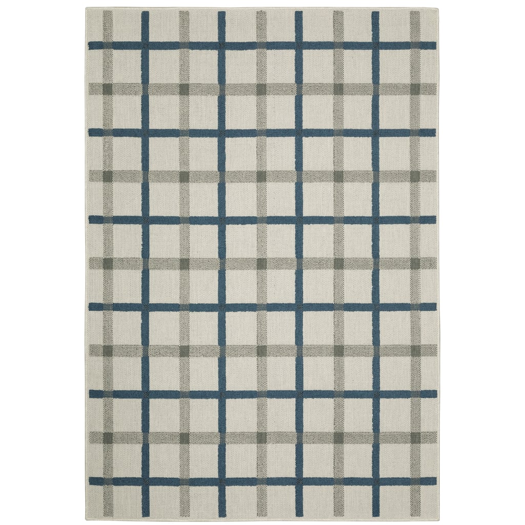 Sartrouville Beige Blue Geometric Outdoor Casual Area Rug