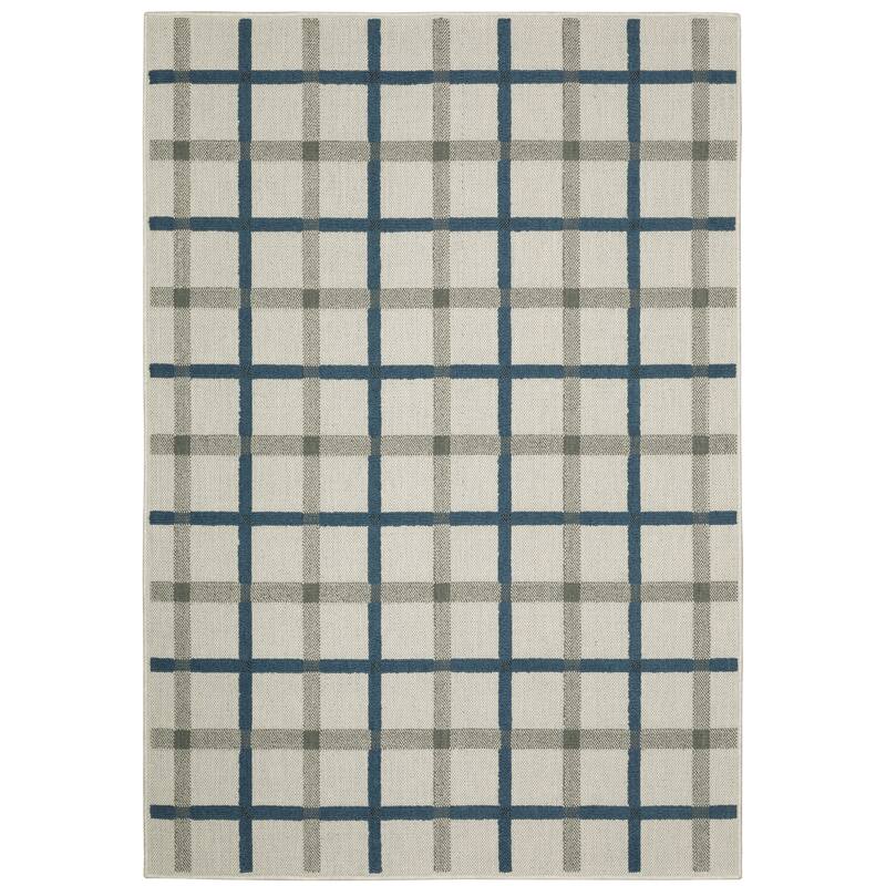 Vista Home Talcot Preppy Plaid Grey/Teal Indoor-Outdoor Area Rug - 1'10" X 3'9"