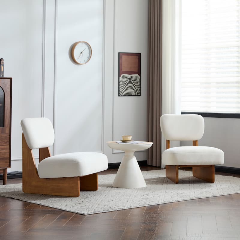 [Set of 2] Modern Polyester Lounge Chairs - Sturdy Wood Base, Minimalist Design.