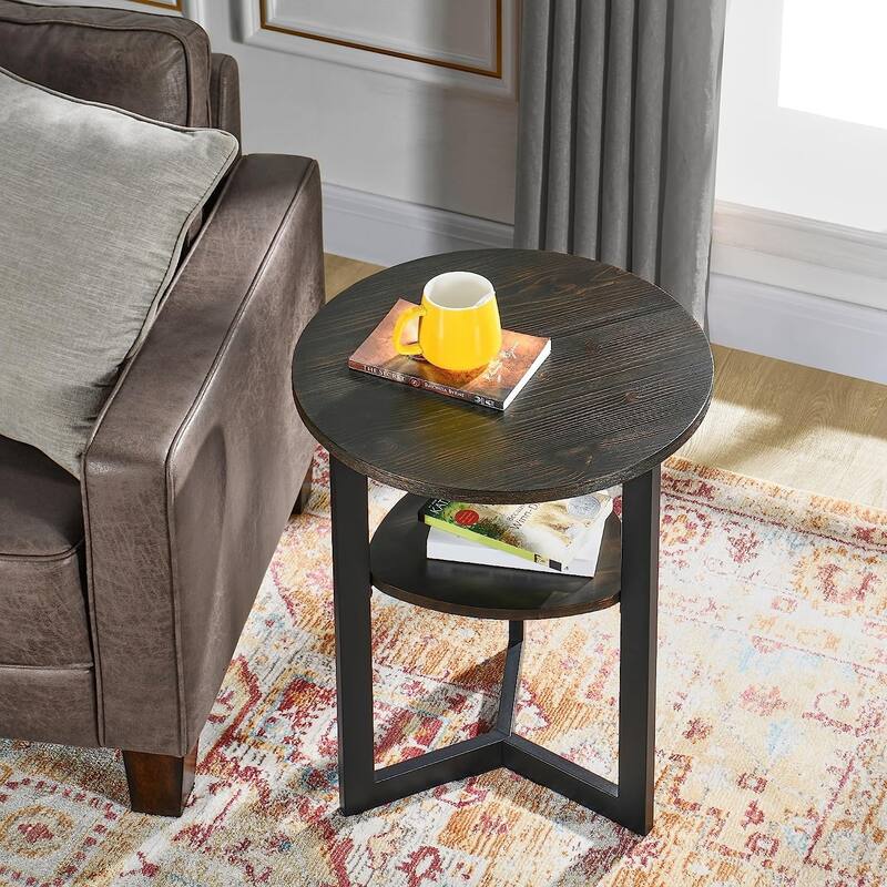 Round Coffee Table 2-Tier Modern Industrail Center Table