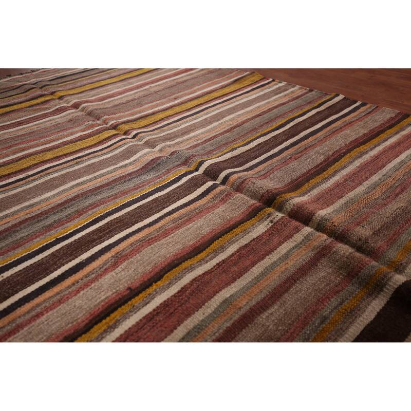 All-Over Striped Kilim Persian Area Rug Flatweave Wool Carpet - 4'11"x 7'0"