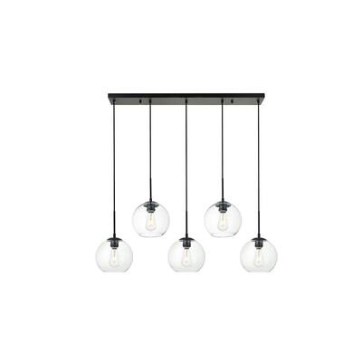 Living District Home Baxter 5 Lights Black Pendant With Clear Glass - Black and Clear - 41.7"Lx7.9"Wx8"H