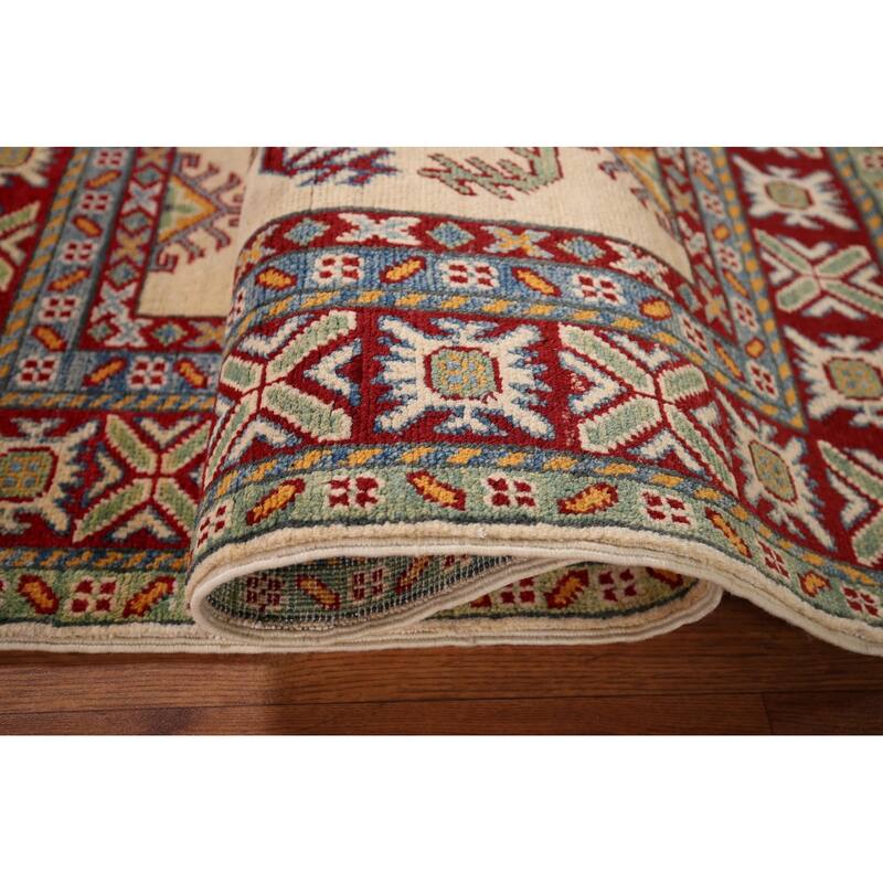 Geometric Beige Kazak Accent Rug Hand-Knotted Wool Carpet - 3'3" x 5'1"