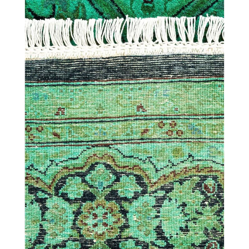 Overton Hand Knotted Wool Vintage Inspired Modern Contemporary Overdyed Green Octagon Area Rug - 6' 1" x 6' 1"