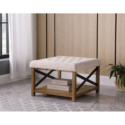 HomePop Tufted Ottoman with Wooden Storage