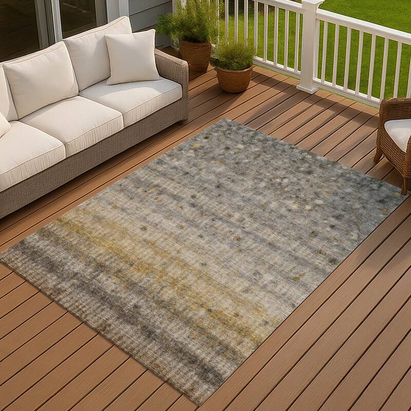 Machine Washable Indoor/ Outdoor Ombre Stripes Chantille Rug - Taupe - 10' x 14'