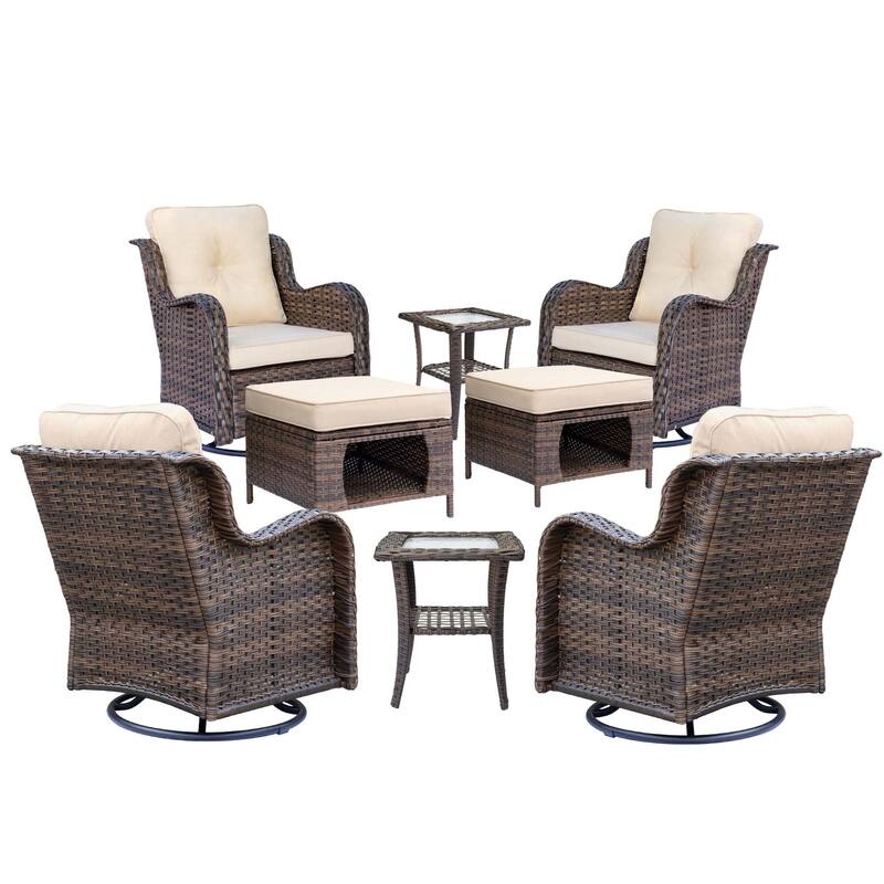 Outdoor Patio Furniture-Wicker Conversation Swivel Rocker Chairs Sets