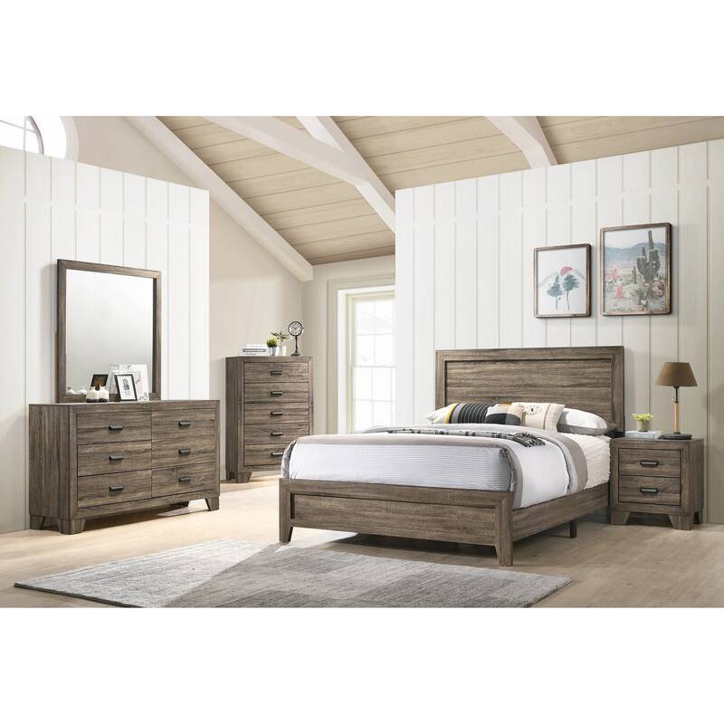 Contemporary Grey Wooden Queen Size Panel Bed with Wood Veneers & Solids