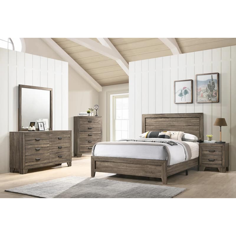 Grey Finish Fabric 1pc Full Size Panel Bed Beautiful Wooden Bedroom Furniture Contemporary Style