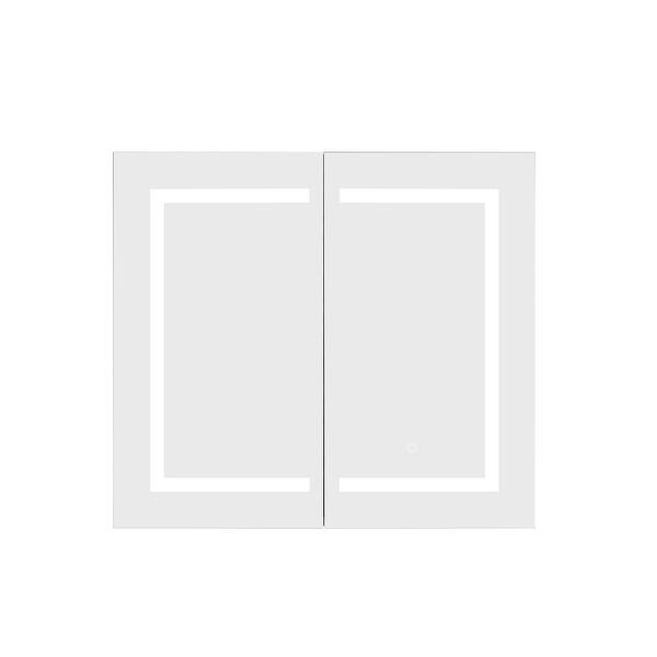 Sassari 36 in. W x 32 in. L Rectangular Surface-Mount LED Glass Surface Mount Medicine Cabinet with Mirror in Silver Sassari 36 in. W x 32 in. L Rectangular Surface-Mount LED Glass Surface Mount Medicine Cabinet with Mirror in Silver