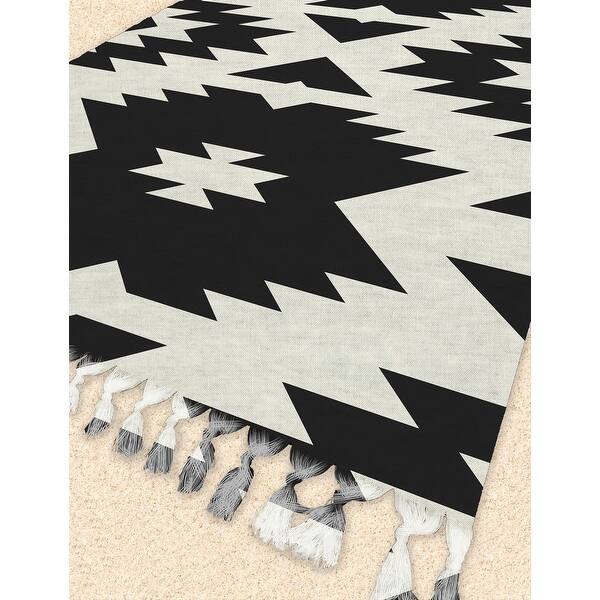 THRACE BLACK AND WHITE Beach Blanket with Tassels By Becky Bailey - 38 x 80  - Bed Bath u0026 Beyond - 33074257