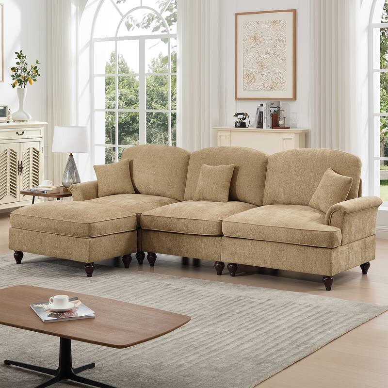 GDFStudio - Mid Century Chenille L-Shaped 3-Seater 107.1" Modular Sectional Sofa with Ottoman