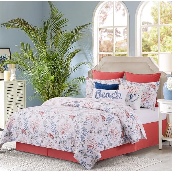 slide 1 of 1, Tranquil Tides 2-Piece Twin Quilt Set with 1 Standard Sham Coastal Sea Turtle Ocean Beach Seaweed Coral Quilted
