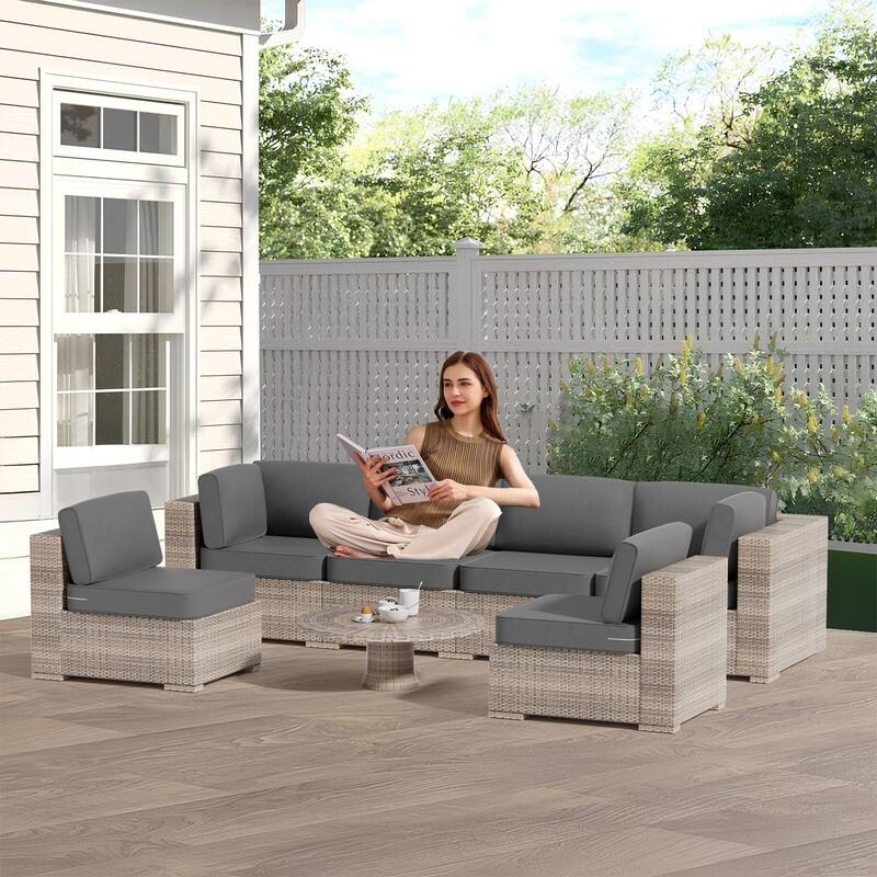 14-Piece Patio Furniture Sofa Cushions, 6-Seater Outdoor Cushion Set (Only Include Cusions，Not Sofa） - 25.6*25.6*4in