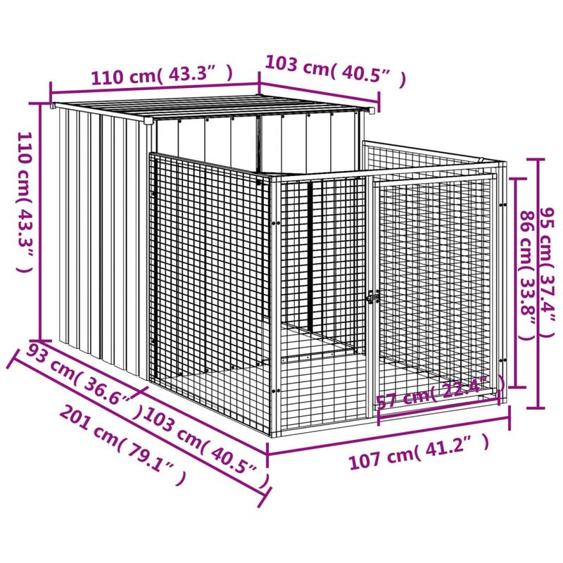 vidaXL Dog House with Run Anthracite/Light Gray multisize Galvanized Steel