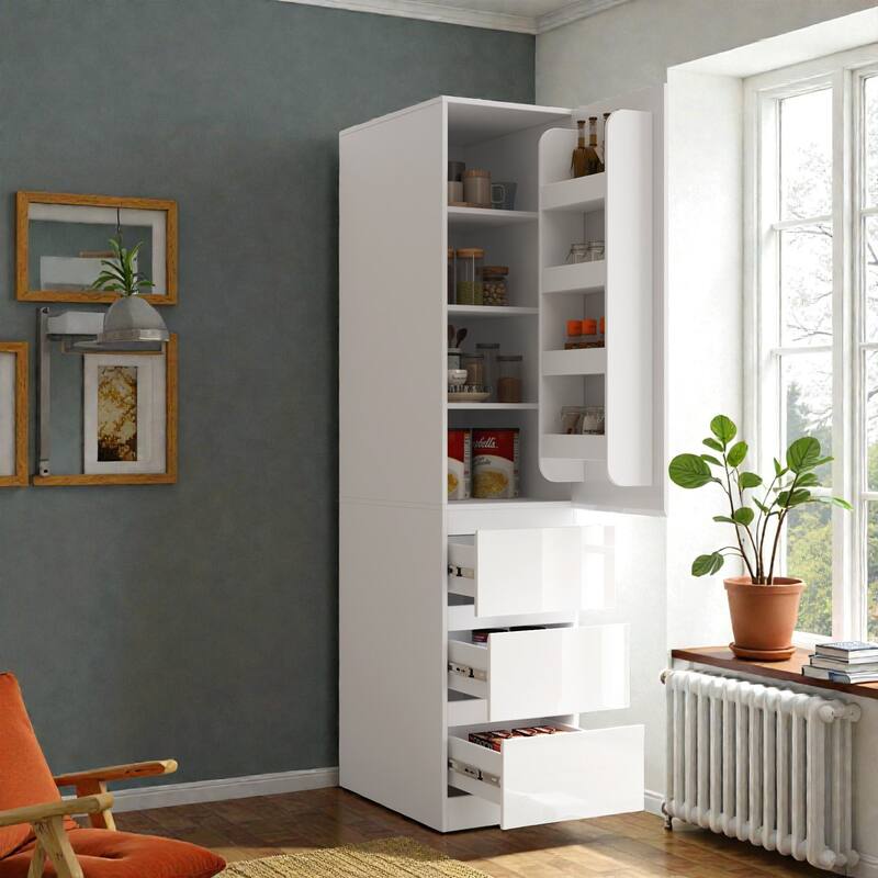 Tall Kitchen Pantry Storage Cabinet with Doors and Drawers, Modern Food Pantry Organizer with Shelves, 70.9 Inch
