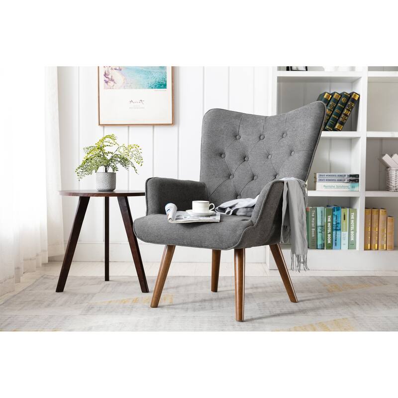 Porthos Home Harlem Accent Chair, Polyester Wingback, Wooden Legs