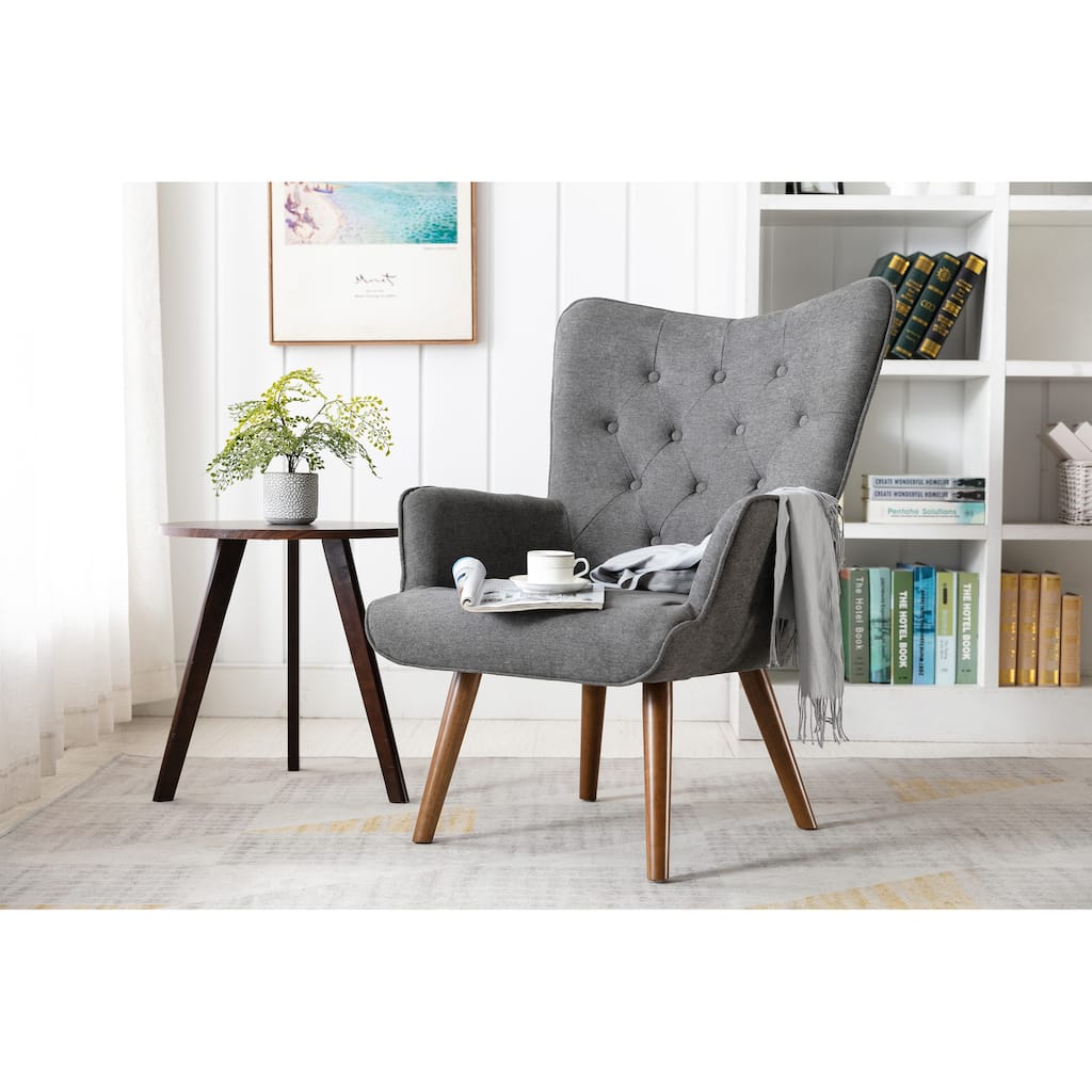 Porthos Home Harlem Accent Chair, Polyester Wingback, Wooden Legs