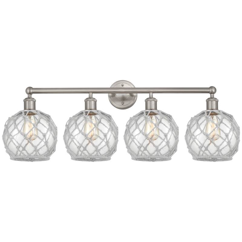 Innovations Lighting 616-4W-13-35 Farmhouse Rope Vanity Farmhouse Rope - Brushed Satin Nickel / Clear Glass with White Rope