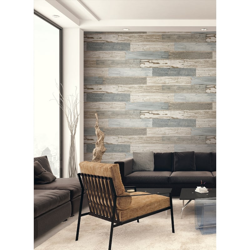 Seabrook Designs Distressed Faux Wood Tile Unpasted Wallpaper