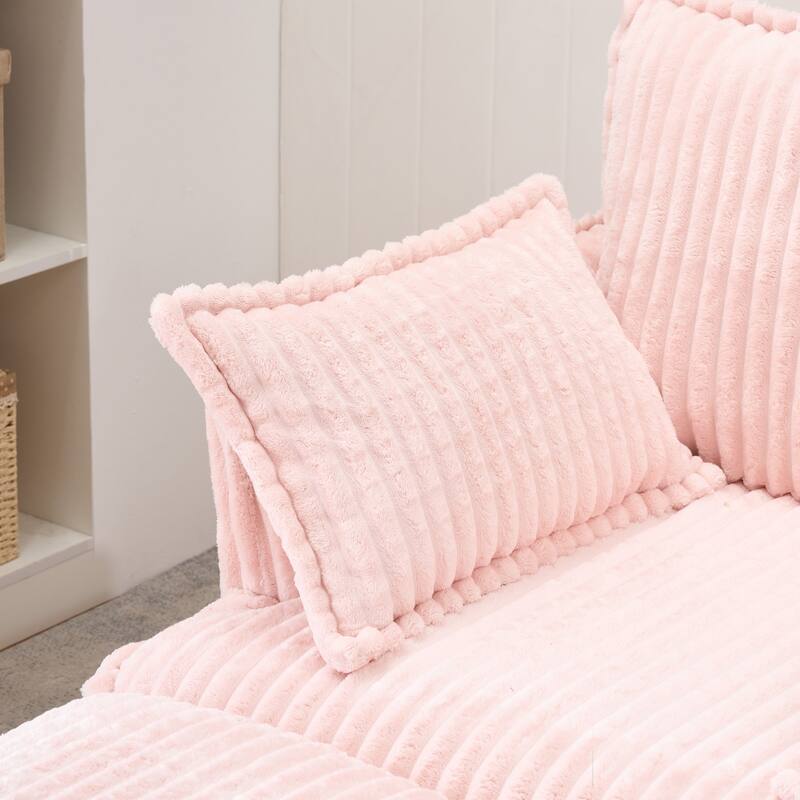 Single Sofa with Ottoman, Comfy Corduroy Upholstered Armchair, Lounge Chair with Throw Pillows for Living Room, Balcony