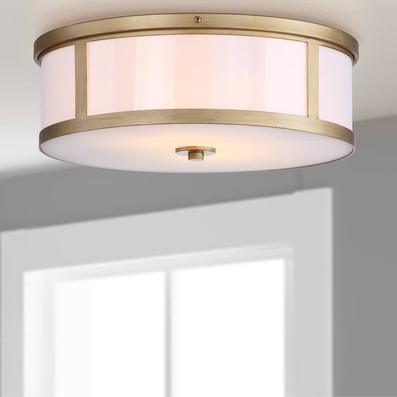SAFAVIEH Lighting Stephenie 6-inch 2-Light Avery Gold Ceiling Drum Light - 17" x 17" x 6" - Antique Gold - 17Wx17Dx6H