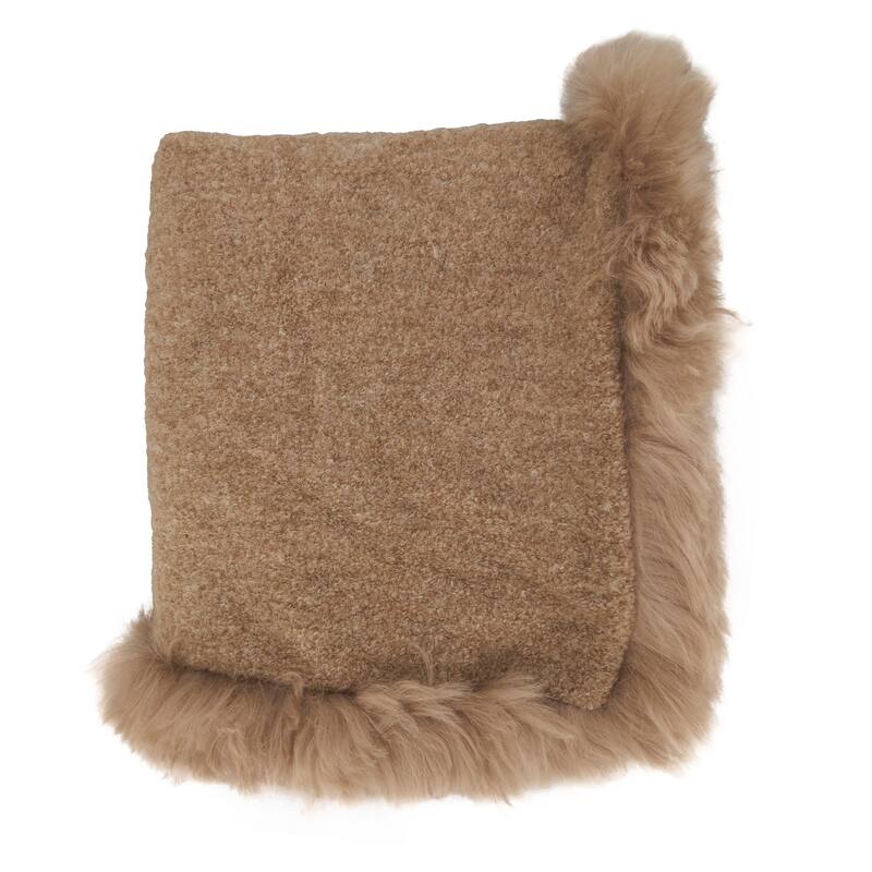 Plush Perfection Llama Fur Throw Blanket with Lamb Fur Border - Brown