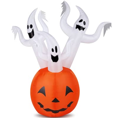 5.9ft Halloween Inflatable Pumpkin Ghost with LED Lights Outdoor Yard Decoration