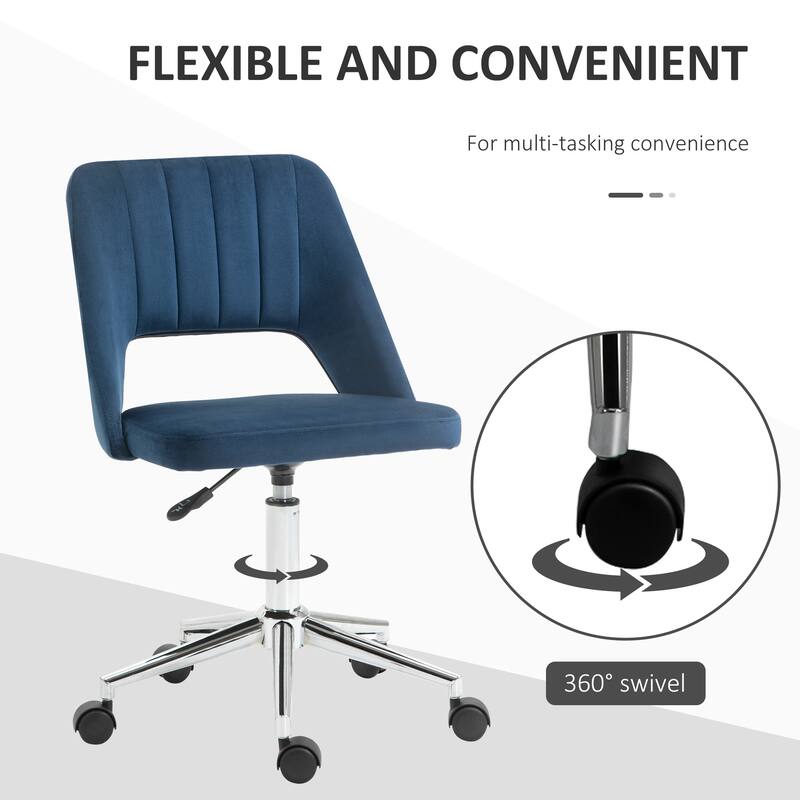 Modern Mid-Back Office Chair Armless Office Chair with Velvet Fabric Hollow Back, for Home Office, Blue