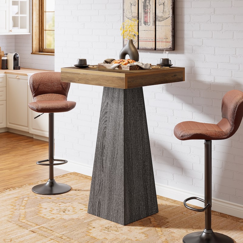 37.4" Bar Table High Square Pub Table for Small Bars - Brown & Gray