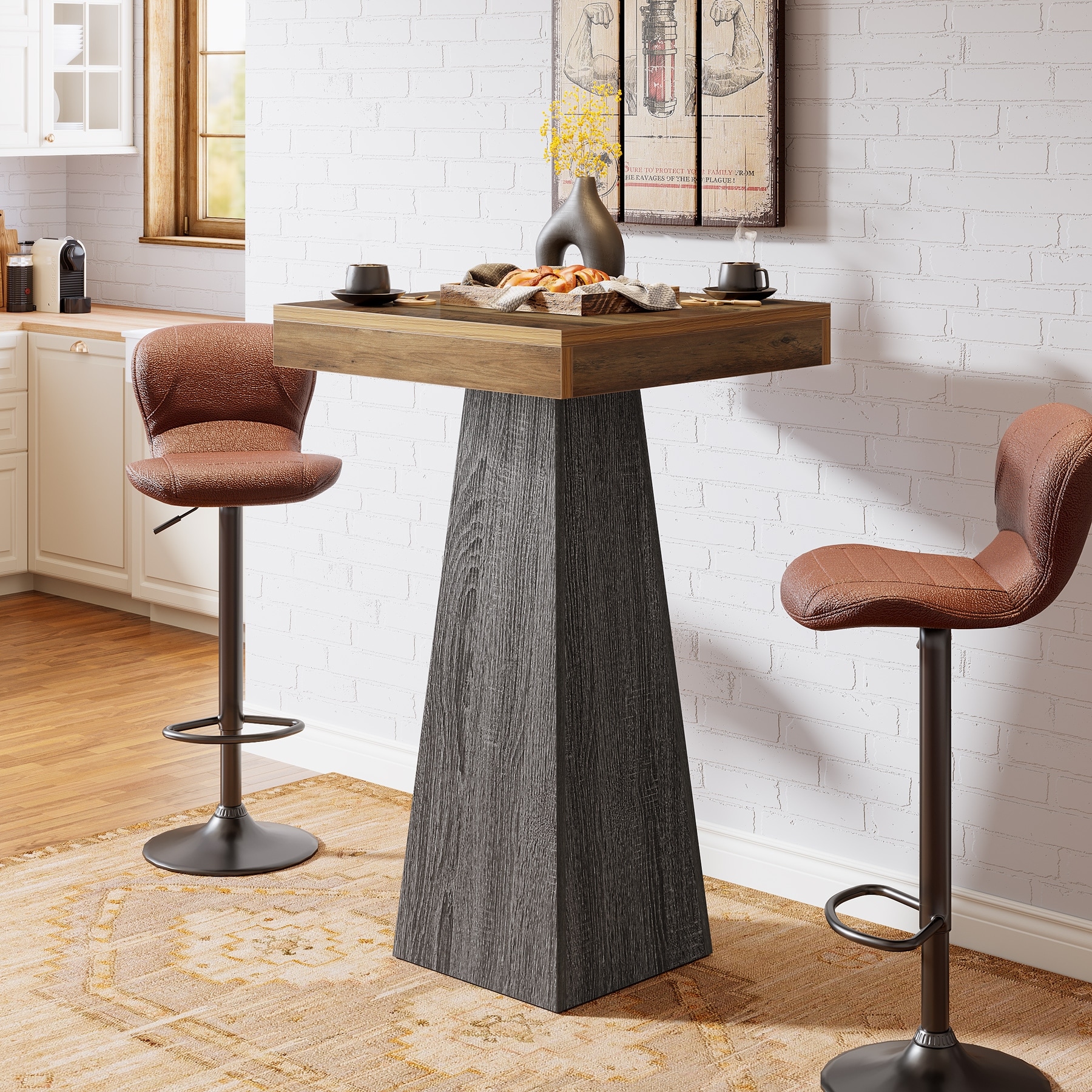39.96" Bar Table High Square Pub Table for Small Space with Base