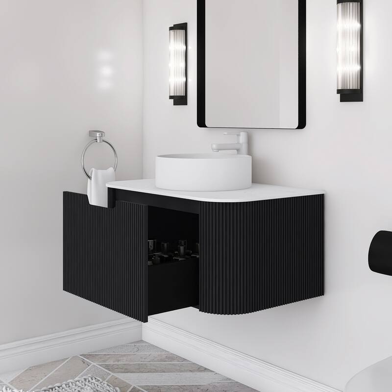 Wall-Mounted Bathroom Vanity with White Round Ceramic Sink