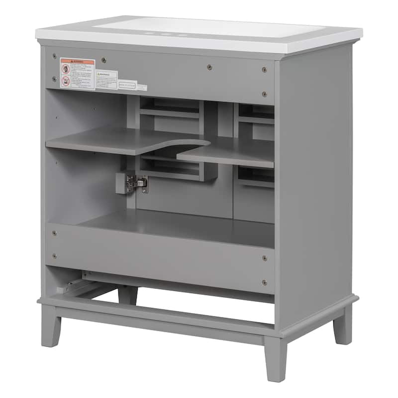 GDFStudio - Emerson 30-Inch Freestanding Bathroom Vanity with Ceramic Sink, Multi-functional Cabinet and Drawer