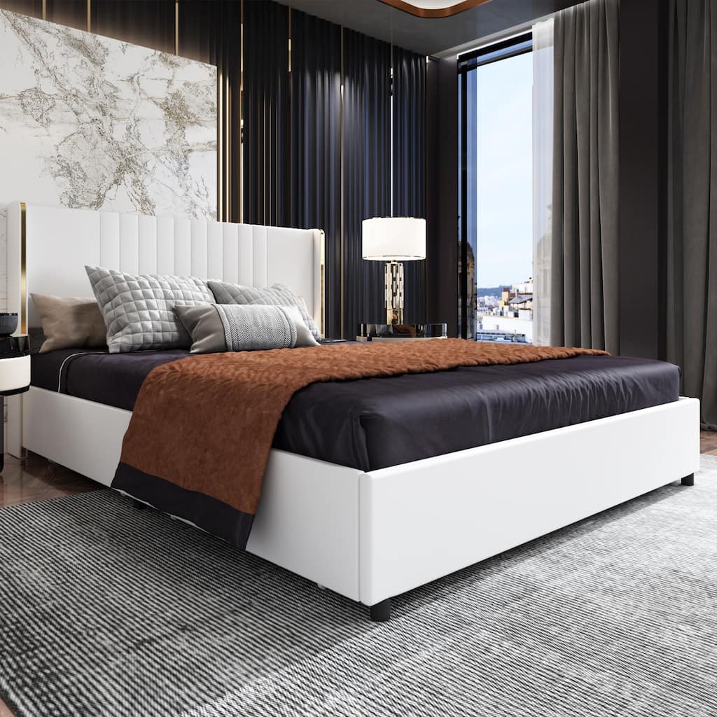 Upholstered Bed with LED Lighting and Storage - Bedroom Elegance