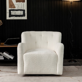 KINWELL 32.5" W Swivel Chenille Armchair Tufted Back Barrel Chair