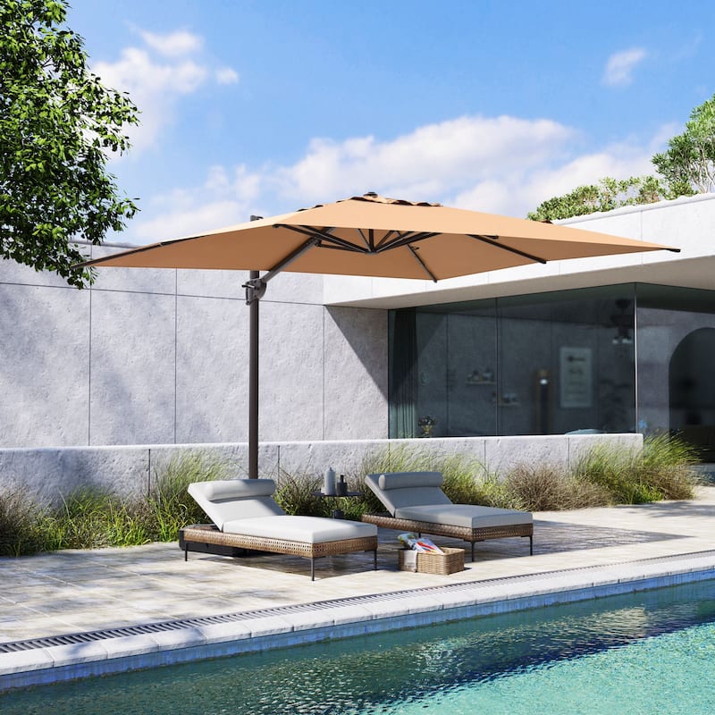 Outdoor Patio Umbrella 9 FT x 11 FT Cantilever-Offset Umbrella with No Base - Tan